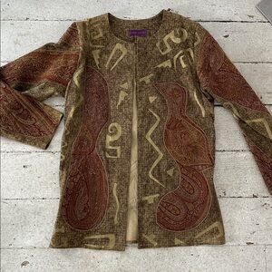 Vintage Lisandro Sarasola Art To Wear Printed Suede Tapestry Jacket S/M